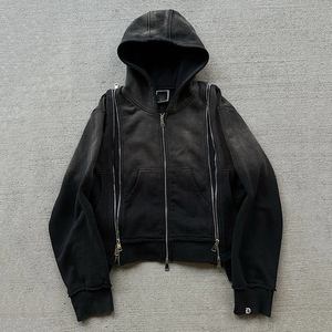 Sweat à capuche personnalisé délavé à l'acide, coupe oversize, en molleton de coton épais, style vintage usé, streetwear OEM pour hommes et femmes - Product Image 4