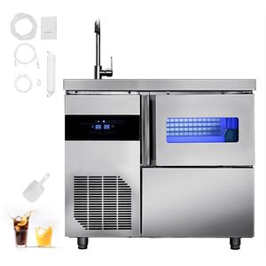 Fabbricazione in acciaio per cucine commerciali: Macchina per il ghiaccio da 132 libbre/24 ore con piano di lavoro in acciaio inossidabile, capacità di stoccaggio di 30 libbre, 70 cubetti/ciclo - Product Image 1