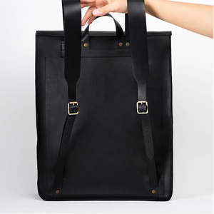 XXX Genuine Leather <b>Backpack</b> Softback Minimalist Daily Use Hasps Closure Unisex <b>Black</b> 20-35L - Product Image 2