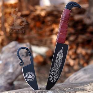 Cuchillos Vikingos Forjados a Mano con Hoja de Acero al Carbono, Cuchillos Celticos de Estilo Nórdico con Diseño de Cuervo de Odín, Collar con Cuchillo, Regalo con Funda de Cuero - Product Image 2