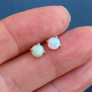 Natural Ethiopian Welo <b>Opal</b> Stud <b>Earrings</b> 5mm Round 925 Sterling Silver Dainty Minimalist Gemstone Jewelry Gift Boxed for Her - Product Image 2