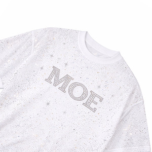 Trendy All Over Luxury Rhinestone Full Print <b>T</b> Shirt Oversized Heavyweight Cotton Sparkles Streetwear Casual Men's shirts Vendor - Product Image 3