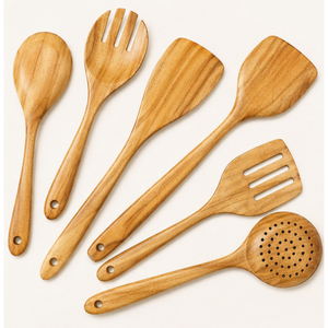 Lot de cuillères de cuisine en bois en gros – Ustensiles en bois de teck naturel, spatule de cuisine antiadhésive, louche, outils de cuisson écologiques - Product Image 3