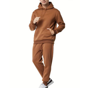 ชุดกีฬาผ้าฝ้ายฟลีซมีฮู้ด สีพื้น แขนยาว เสื้อพูลโอเวอร์มีกระเป๋า เสื้อฮู้ด กางเกงวอร์ม สำหรับผู้ชาย ชุดเซ็ตแทรคสูท - Product Image 2