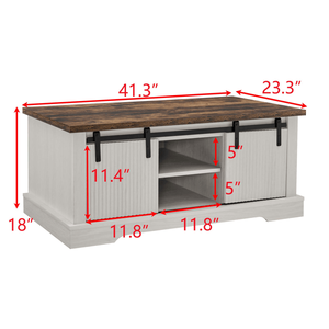 Tavolino da Caffè Industriale Stile Fattoria da 41,3 Pollici con Ripiani Regolabili e Porta Scorrevole in Legno, Tavolo da Cocktail - Product Image 6