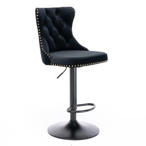 Modern Upholstered Bar <b>Stools</b> with Swivel Velvet Seat <b>Adjustable</b> 25 33 Inch Height 17.7 Inch Base Furniture - Product Image 4