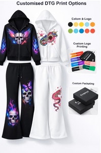 Custom Breathable Winter Hooded Solid Flare <b>Pant</b> Track Suit | Unisex/Women Streetwear Two Piece Set | 100% Cotton OEM Wholesale - Product Image 5