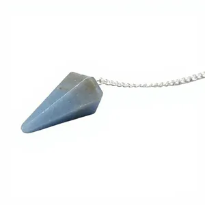 Péndulo de Cristal Angelita Natural con Cadena Plateada, Gema Azul para Radiestesia, Meditación, Feng Shui, Reiki, Decoración del Hogar, Venta al por Mayor - Product Image 2