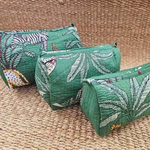 Set of 3 Toiletry Bags Floral Hand Block Printed Washable Makeup Cosmetic & Travel Bags with Pockets Gift for Her Birthday Gift - Product Image 6