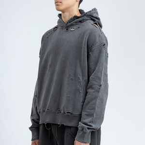 Long Sleeved Custom Patches Distressed Winter Men's Hoodies with OEM Service Fleece Fabric Breathable & Eco-Friendly - Product Image 5