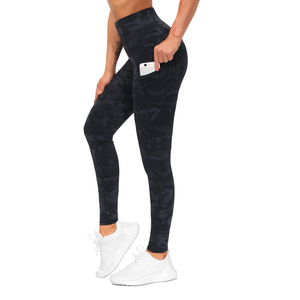 High Waist Full Length Printed <b>Leggings</b> <b>Women</b> Sporty Stretch Breathable Yoga Pants With Pockets Camo <b>Pattern</b> Knitted Activewear - Product Image 4
