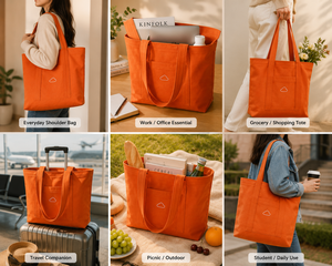 Sac fourre-tout en toile orange avec broderie nuage, design minimaliste, fermeture personnalisée, idéal pour les voyages et le shopping, toutes saisons - Product Image 4