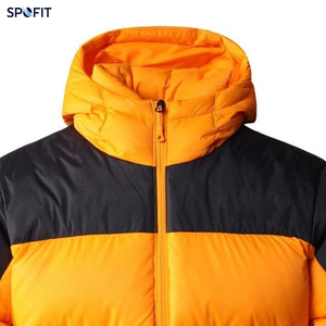 SPOFIT Men's Black & Orange Colour block Puffer Jacket with Hood Winter Insulated Quilted <b>Bubble</b> <b>Coat</b> Windproof - Product Image 3