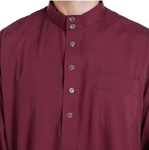 Última Novedad en Thobes para Hombre, Color Granate Sólido, Cuello Alto, Manga Larga, Largo hasta el Suelo, Thobes Tradicionales Musulmanes Islámicos para Hombre - Product Image 6