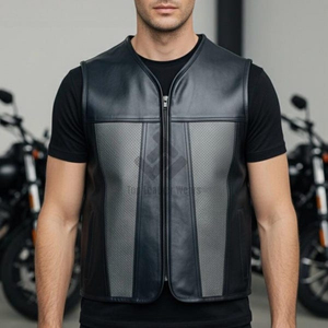 Gilet de motard en cuir véritable pour homme, coupe traditionnelle, conçu pour un confort au quotidien et un look moto intemporel et épuré. - Product Image 1