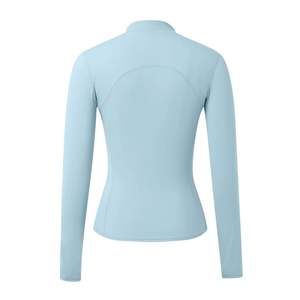 Chaqueta Deportiva Ajustada Azul Claro para Mujer, Chaqueta de Yoga con Cierre Completo, Cuello Alto, Alta Elasticidad, Manga Larga - Product Image 3
