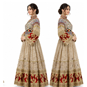 Vestido de novia tradicional de seda Lehenga Choli para mujer, largo hasta el suelo, bordado, estilo étnico, holgado, estilo afgano Kuchi. - Product Image 3