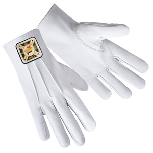 Gants de cérémonie en cuir blanc des Templiers, design premium avec patch carré - Product Image 2