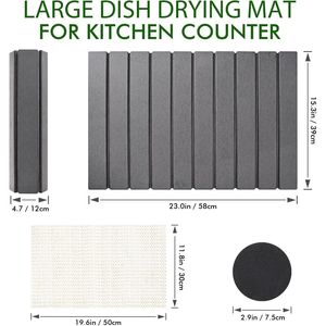 Grande Tappetino Pieghevole in Terra Diatomacea Grigio Scuro per Asciugatura Rapida e Assorbente di Piatti, Bicchieri e Oggetti in Vetro per Cucina e Bagno - Product Image 2