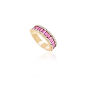 18K Gold Ruby & <b>Diamond</b> Engagement Band-Women's Statement Signet <b>Ring</b> - Product Image 2
