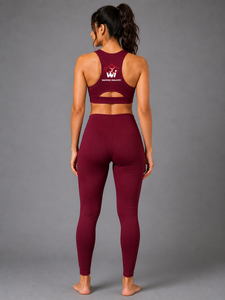 Ensemble de yoga pour femmes, haut court dos nageur bordeaux et leggings taille haute longueur intégrale, ensemble 2 pièces de sport, couleur unie brodée - Product Image 6