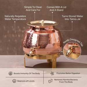 Distributeur d'eau en cuivre Radhe Enterprises avec couvercle et support en laiton, style vintage marron, grande capacité, pour la maison et le bureau, personnalisable - Product Image 3