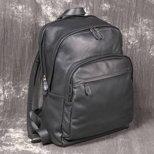 Custom HQ black Leather Laptop Backpack Men Women Genuine Cowhide Business Travel Backpack with Trolley Strap 2026 - Product Image 3