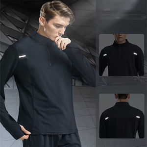 Camiseta de Manga Larga para Hombre de Alta Calidad con Cierre de 3/4, Cuello Alto, Corte Regular, Tela de Poliéster Ecológica, Antiarrugas, Ropa Casual - Product Image 5