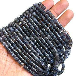 ลูกปัดไอโอไลต์ทรงเหลี่ยมธรรมชาติขนาด 5 ถึง 6 มม. สีน้ำเงิน รูปทรงยางรถยนต์ ลูกปัดพลอยหลวมสำหรับทำเครื่องประดับ ขายส่ง - Product Image 2