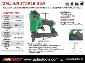 APLUS 1216J Pneumatic <b>Staple</b> Gun 6-16mm Crown 12.8mm Double Trigger for Safety 6-16mm Crown - Product Image 2