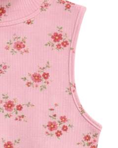 Débardeur court côtelé personnalisé à col montant sans manches avec petit imprimé floral pour femme, coupe ajustée, extensible, décontracté, tendance été - Product Image 5