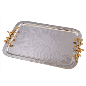 Classic Design Rectangular Metal <b>Serving</b> <b>Tray</b> With <b>Gold</b> Handles Durable Stainless Steel Food <b>Serving</b> Platter For Home Kitchen - Product Image 2