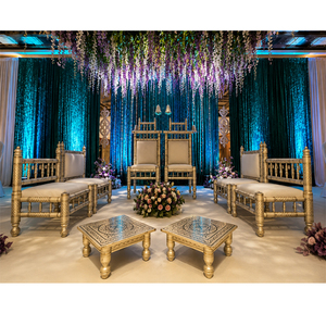 Juego de Sillas Vidhi para Bodas Gujarati, Elegantes Sillas para Novios de Boda Hindú con Acabado Dorado Ornamentado, Precio de Fábrica - Product Image 4