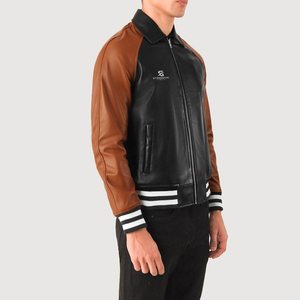 เสื้อแจ็คเก็ตเบสบอลทรงบอมเบอร์แบบ Letterman สำหรับผู้ชาย สไตล์ลำลองเข้ารูป แฟชั่นสตรีท เสื้อแจ็คเก็ตเบสบอลผ้าคอตตอนผสมสำหรับผู้ชาย รุ่น Varsity 2026 - Product Image 2