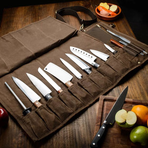 13 Pocket Chef Knife Roll Bag Waxed Canvas & Genuine <b>Leather</b> Knife Carrier for Chef Travel Friendly Culinary <b>Tool</b> Bags - Product Image 4
