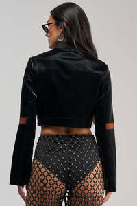Splendid Apparel Women's Color Blocked PU Leather <b>Bomber</b> <b>Jacket</b> Full Sleeve Stand Collar Zipper Closure Cropped Biker Style - Product Image 4