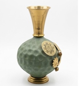 Premium Two Toned High Quality <b>Texture</b> Flower Vase for Home and Wedding Decoration with Metal Decor Accessories Vintage Vases - Product Image 2