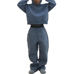Ensemble de pantalons de survêtement à capuche épais coupe boxy surdimensionnée pour hommes avec logo imprimé personnalisé (broderie par transfert thermique) respirant - Product Image 4