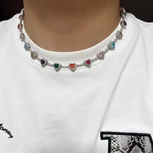 18K Gold Plated Heart Zircon <b>Chain</b> Necklace Rainbow Color Link <b>Chain</b> Jewelry for Women Party Gift - Product Image 5