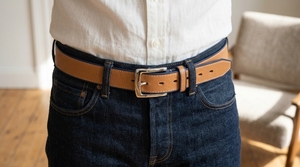 Ceinture décontractée pour homme en cuir de vache véritable, couleur unie, boucle à ardillon, design durable et écologique, ton argenté, largeur 3,7 cm, 110-130 cm - Product Image 4