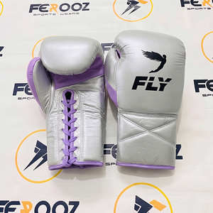 Gants de boxe d'entraînement en cuir de vachette véritable, équipement de sparring, bleu ciel et argent, combo bicolore, rembourrage durable - Product Image 2