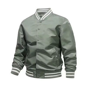 Blouson Bomber Homme Couleur Unie Motif Polyester Col Montant Fermeture Éclair Décontracté Respirant Vêtement d'Automne Coupe Classique - Product Image 4