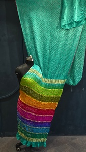 Sari ethnique pour femmes, longueur au sol, imprimé arc-en-ciel, avec franges, coupe ample extensible, tenue de soirée, style Inde Pakistan - Product Image 2