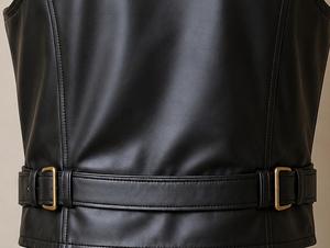 Men's <b>Black</b> Leather Buckle <b>Vest</b> Stand Collar Zipper Closure Outerwear - Product Image 4