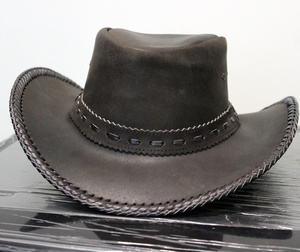 Chapeau de cowboy artisanal en cuir marron foncé avec bord tressé, style western, pour l'équitation et le ranch, pour homme - Product Image 3