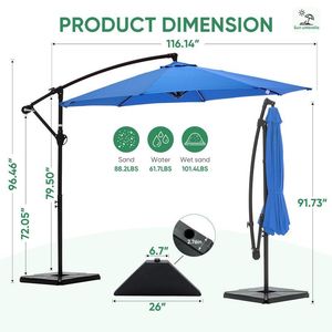 Base para Sombrilla de Patio Colgante de 3 Metros con Rotación e Inclinación, 8 Varillas, Protección UV, para Piscina, Jardín, Patio Trasero, Playa - Product Image 2
