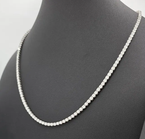 Classic Round Moissanite Necklace 925 Silver Rhodium Plated Channel Setting <b>Box</b> Chain Unisex Everyday Wear - Product Image 2