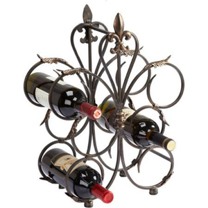Porte-vin vintage en métal noir/bronze pour 4 bouteilles, élégant support à vin en fer forgé pour comptoir, design décoratif avec motif de vigne et de feuilles - Product Image 1