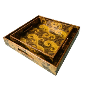 Bandeja de servir café de diseño moderno con diseño impreso para utensilios de cocina, bandeja de servir alimentos de madera MDF de la India - Product Image 3