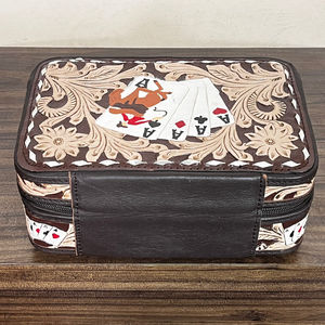 Estuche Organizador de Joyas de Cuero Genuino Hecho a Mano, Estilo Vintage 2026, Portátil para Viaje, con Diseño de Cartas de Póker - Product Image 5